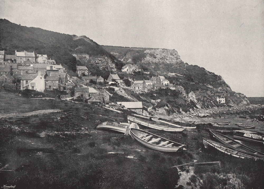 RUNSWICK. The village on the cliffs. Yorkshire 1895 old antique print picture